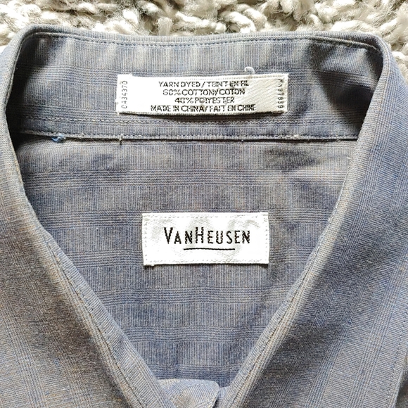 VanHeusen | Mens grey/blue color shift button up dress shirt - Picture 6 of 10